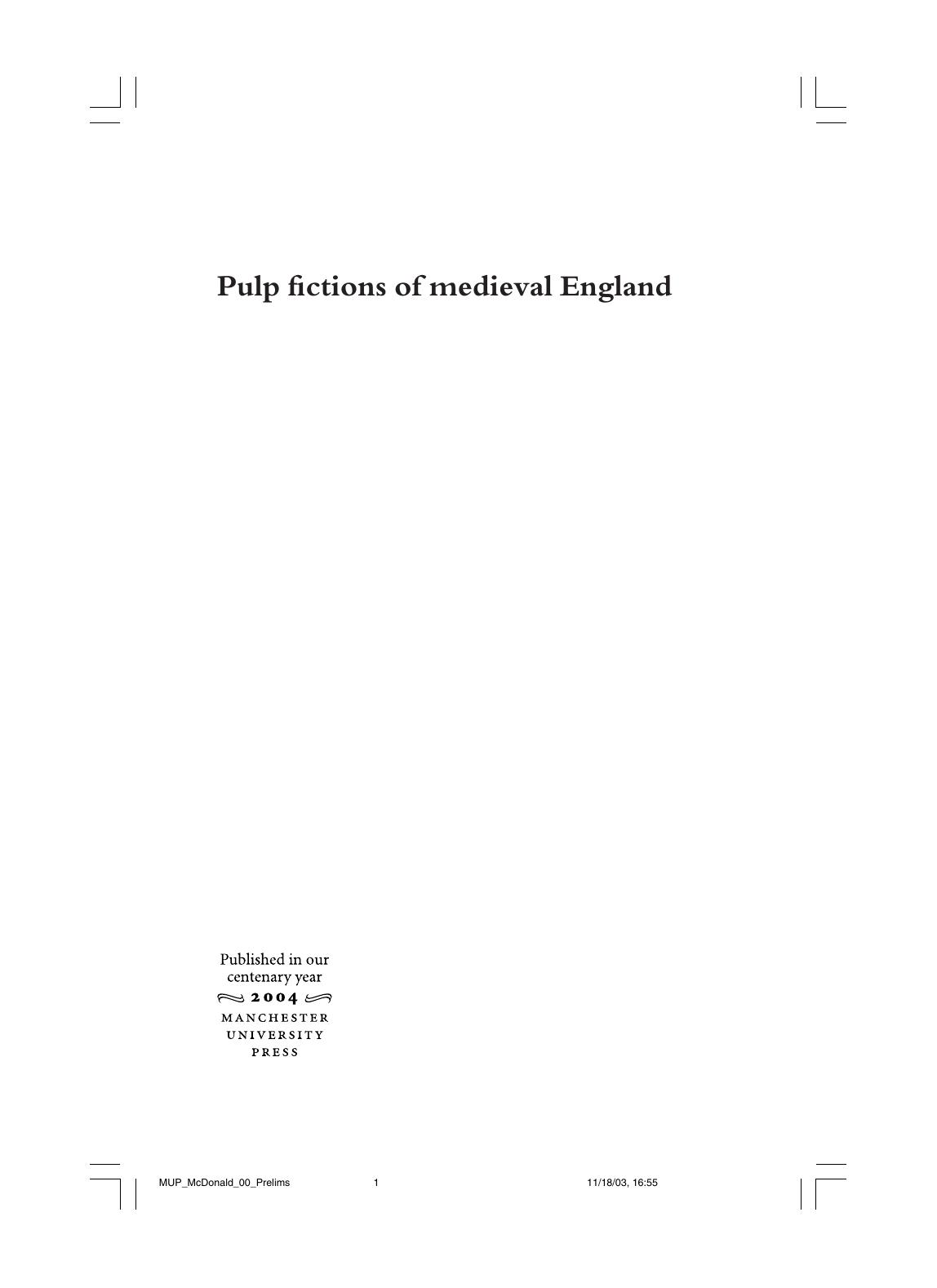 Pulp Fictions Of Medieval England